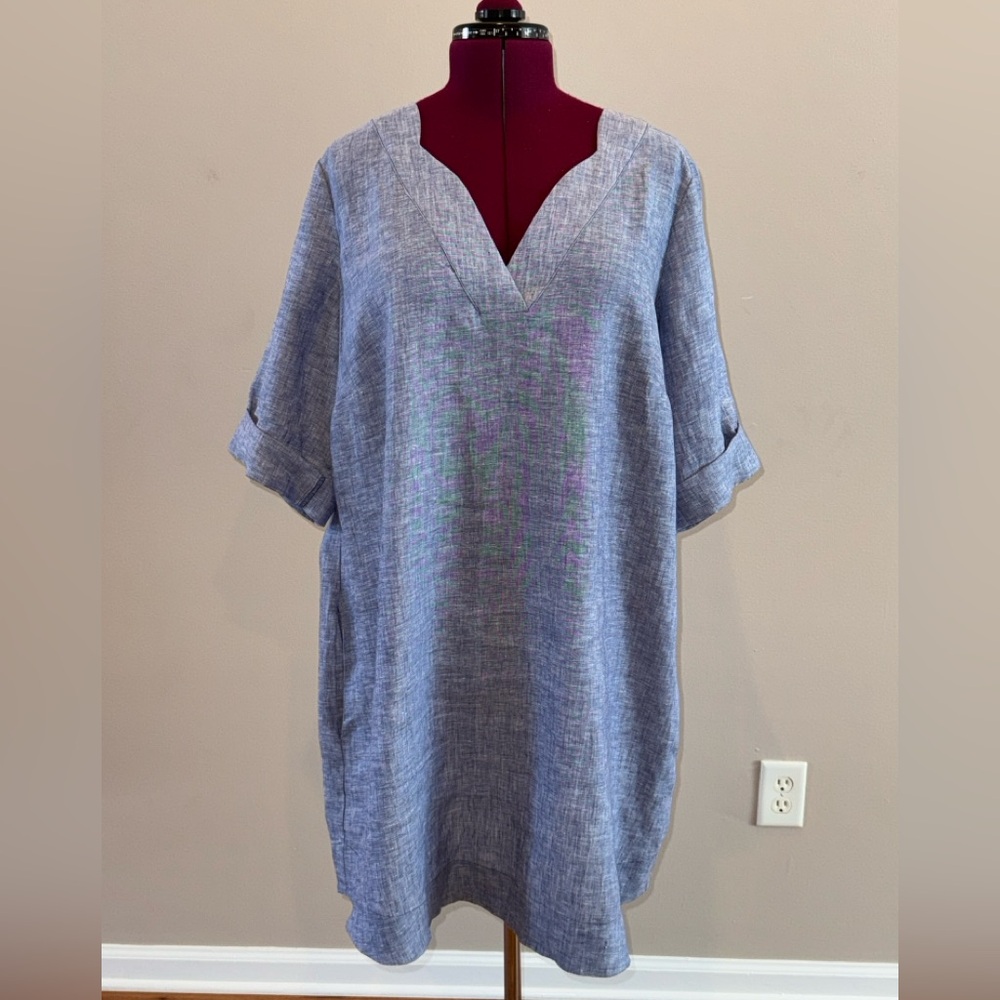 Foxcroft Light Blue Linen Shift Dress - Picture 7 of 14